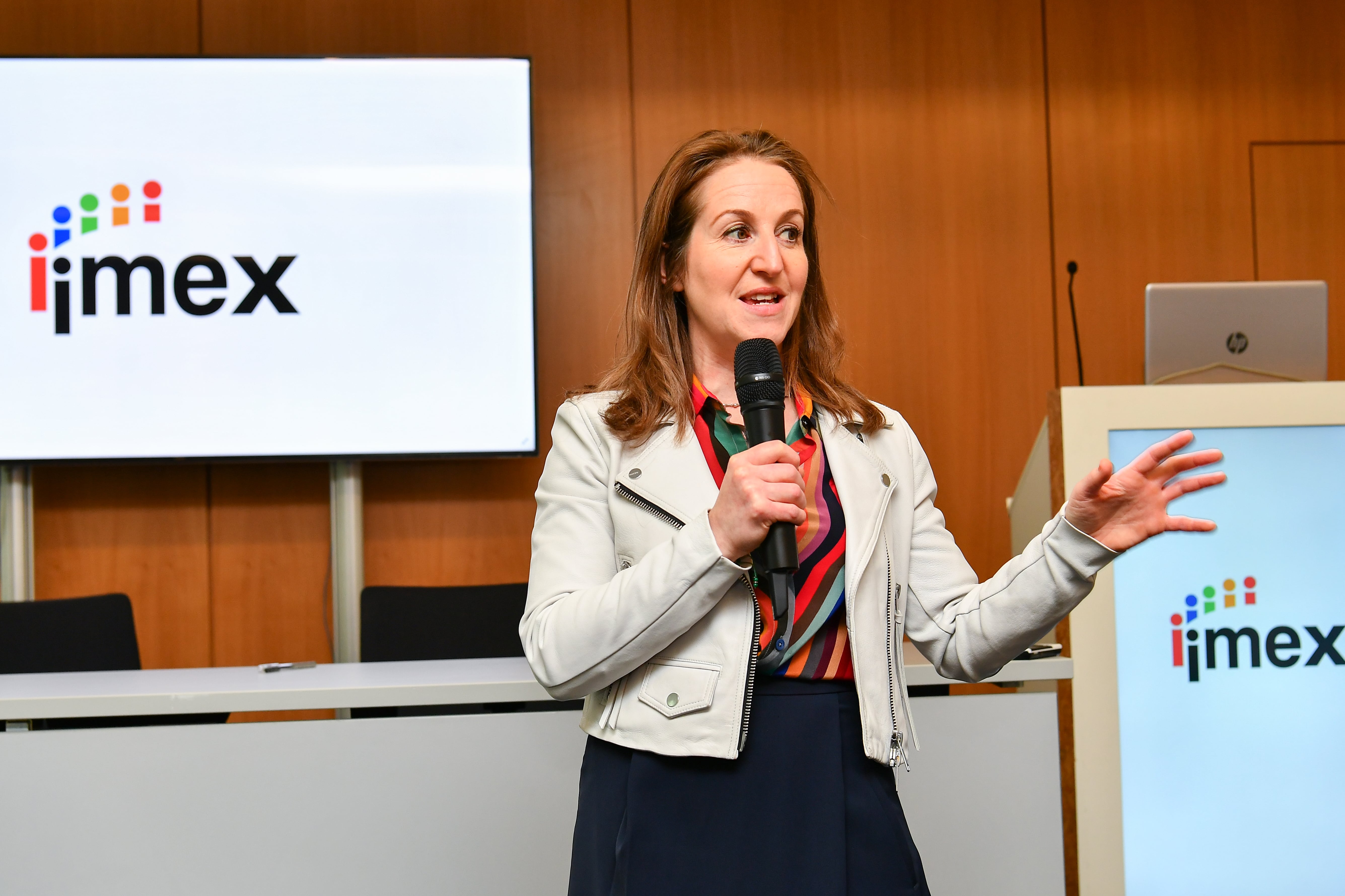 Carina Bauer IMEX Group CEO speaks at the closing press conference