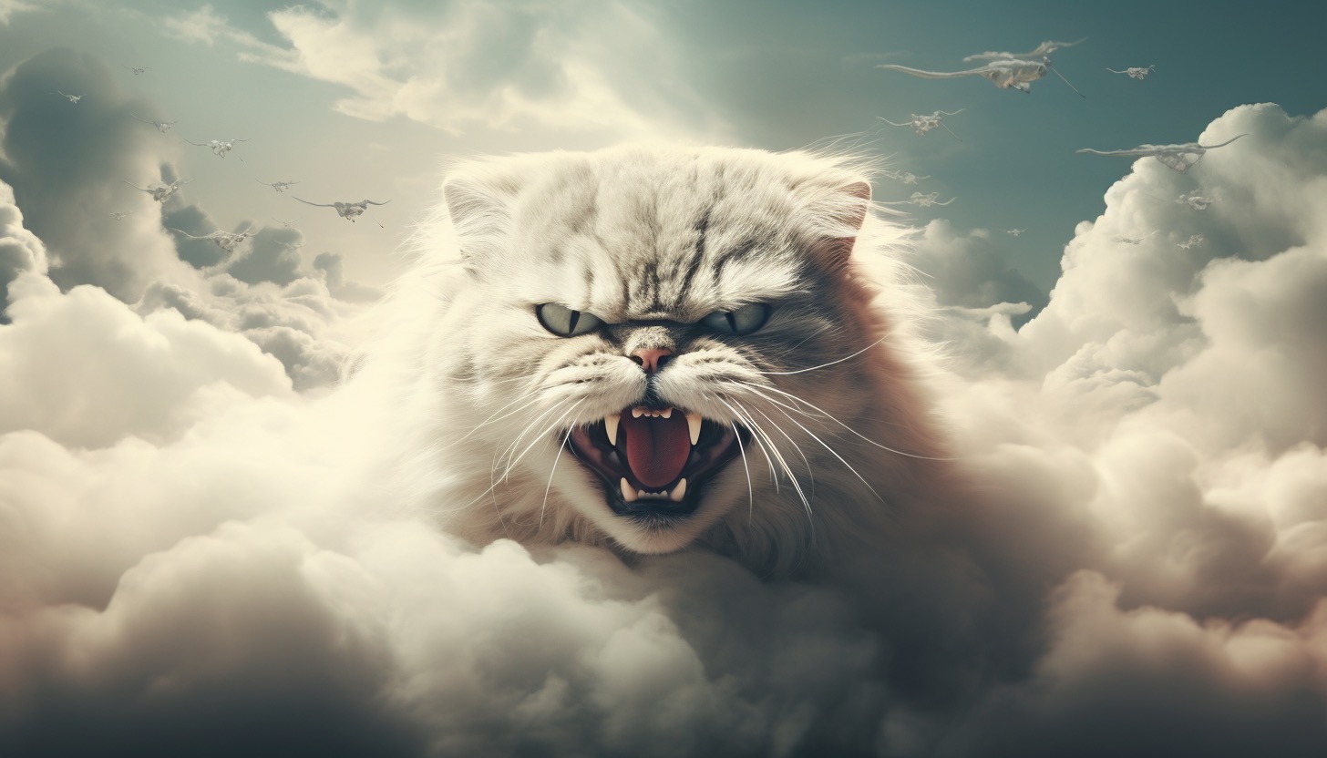 An angry cat face in the clouds