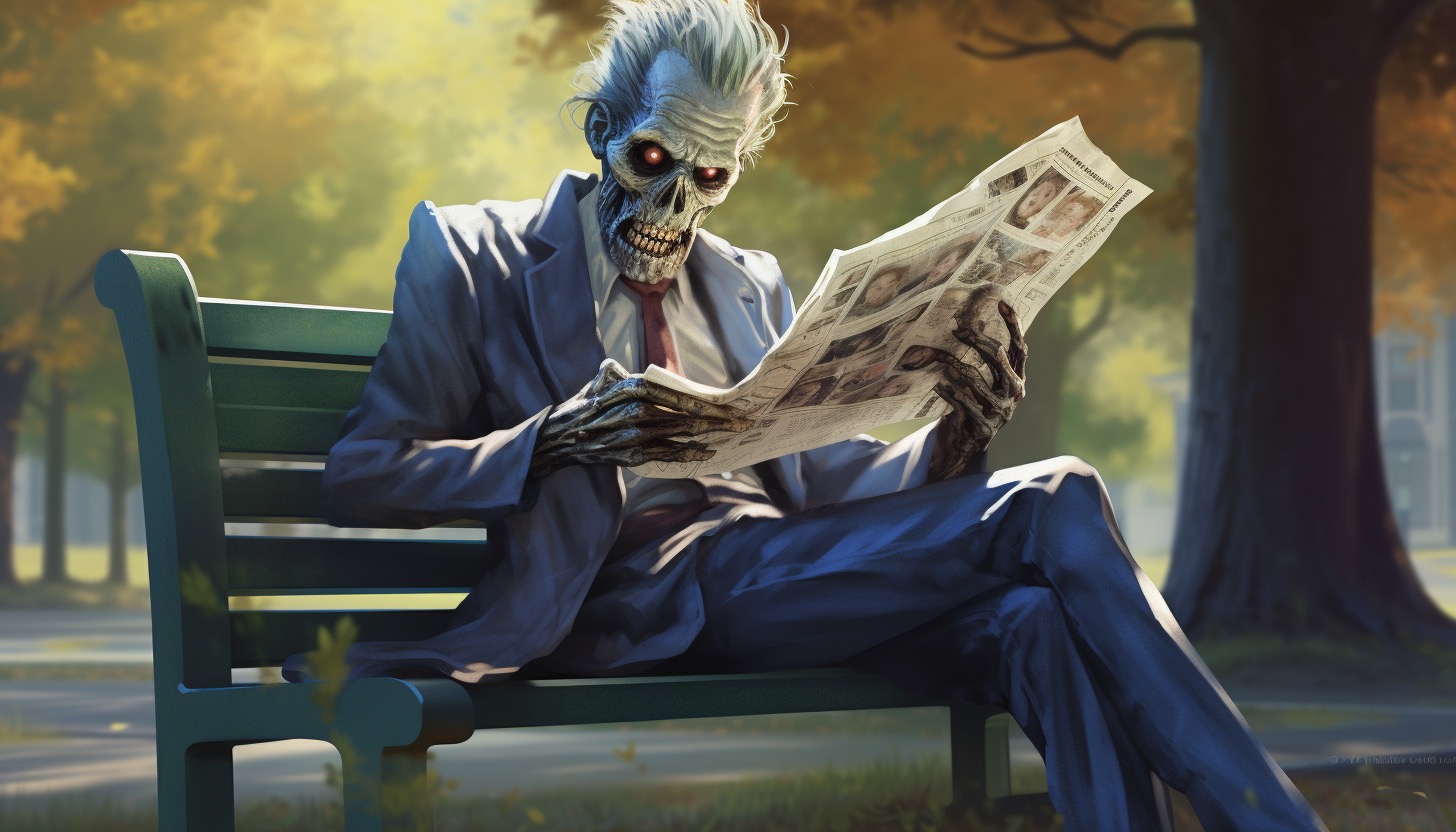 zombie reading a newspaper
