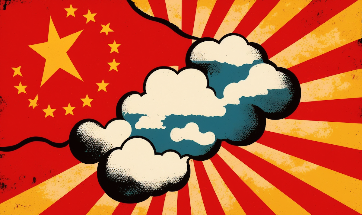 Comic style image of a cloud over China