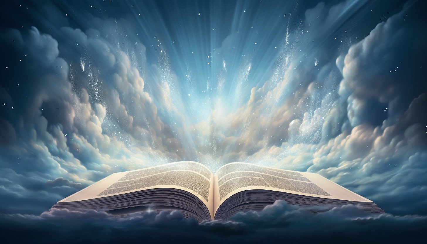 open book in clouds