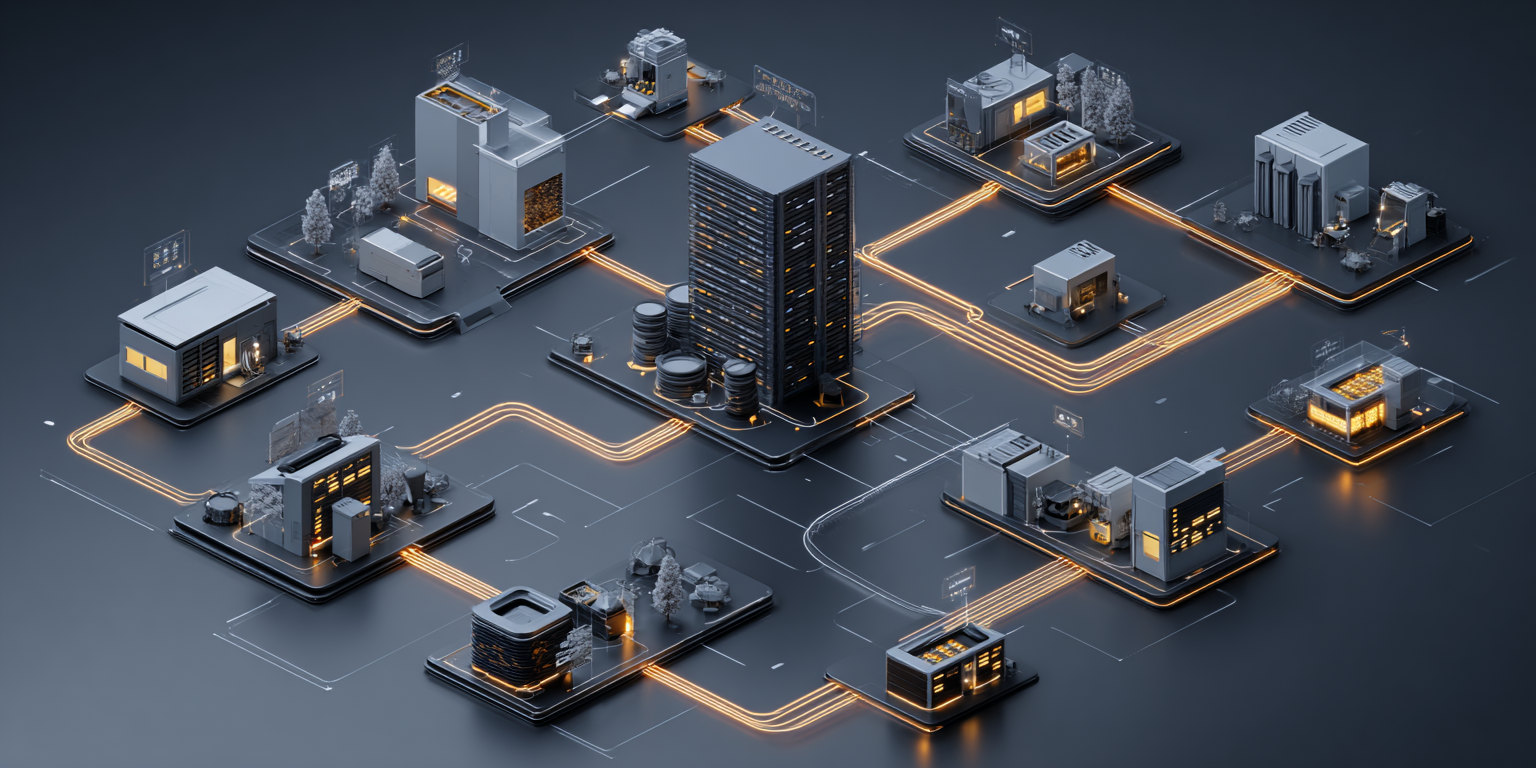Illustration Businesses connected to a data center