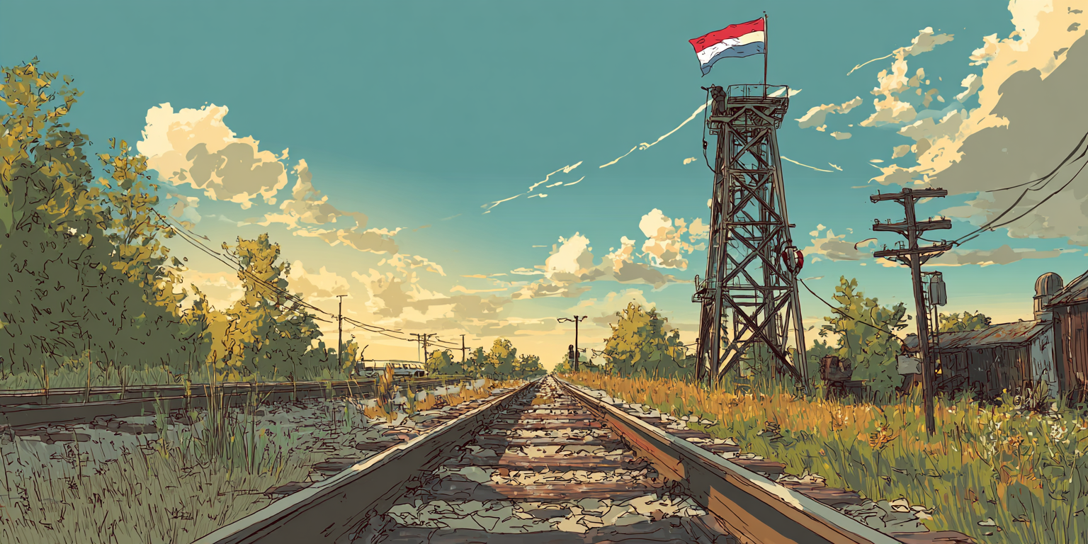 Illustration A cell tower next to train tracks