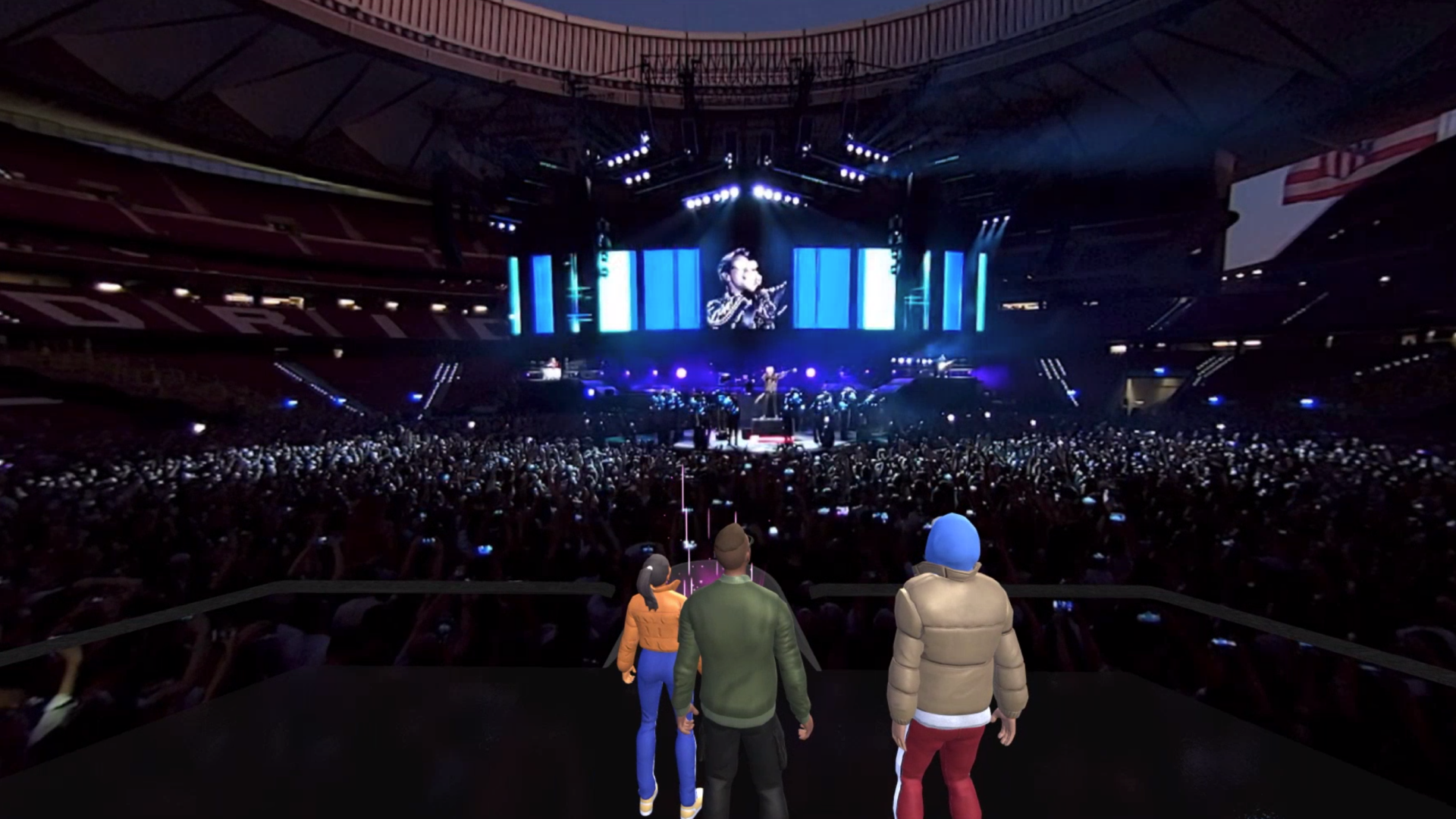 Avatars standing in front of virtual stage