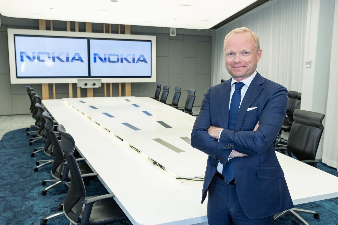 Nokia CEO Pekka Lundmark in conference room