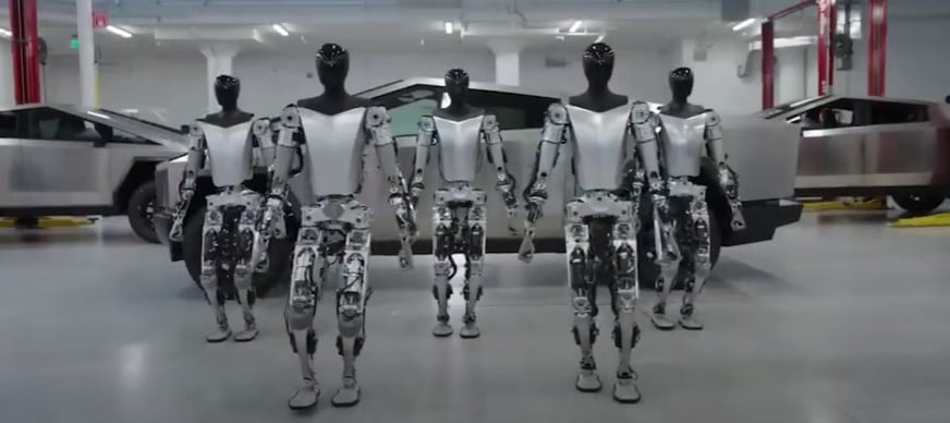 five tesla robots optimus 2