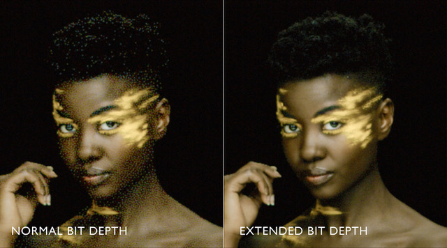 The same image side by side showcasing the difference between Normal Bit Depth and Extended Bit Depth