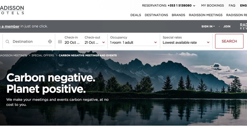 Radisson Hotel Group carbon negative webpage