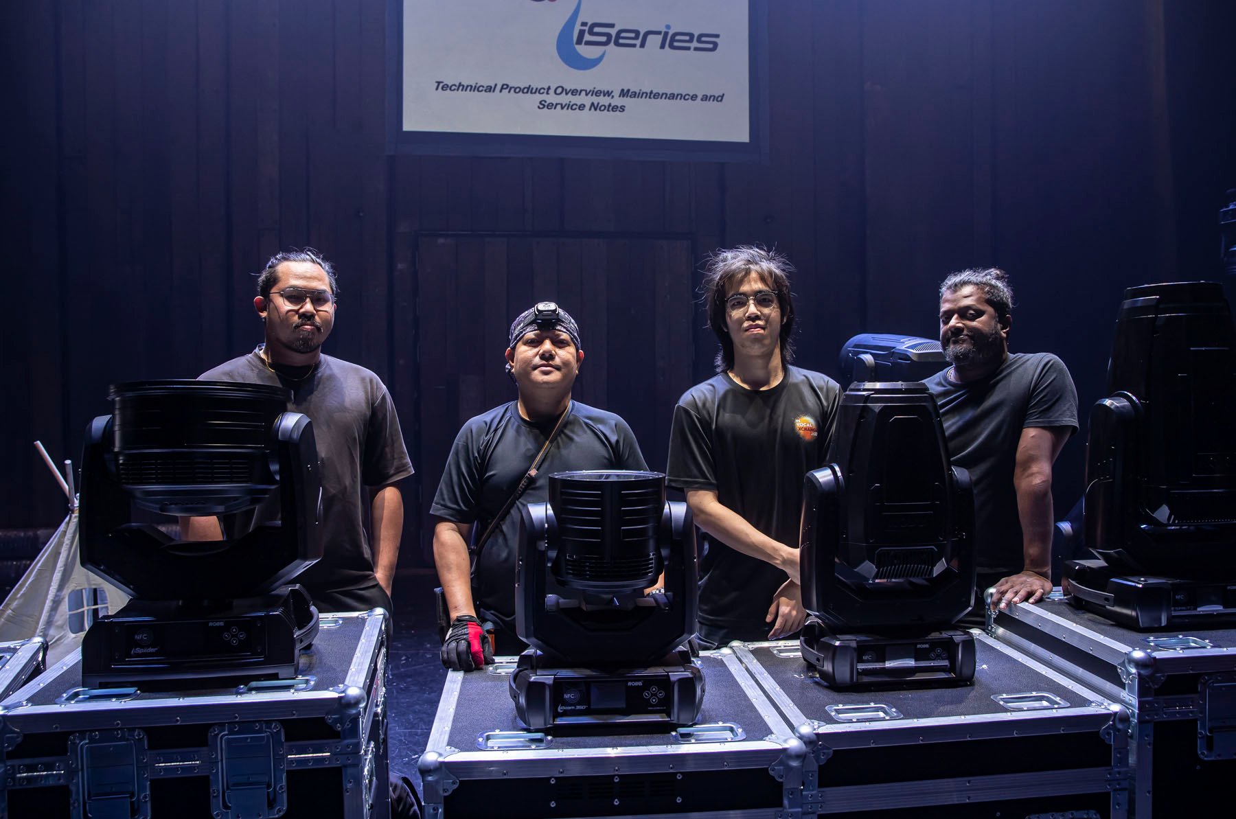 Left to right Peter Chi - Wild Rices new technical manager stage technician Roy Tee Lacno technical intern Jedrick and 
