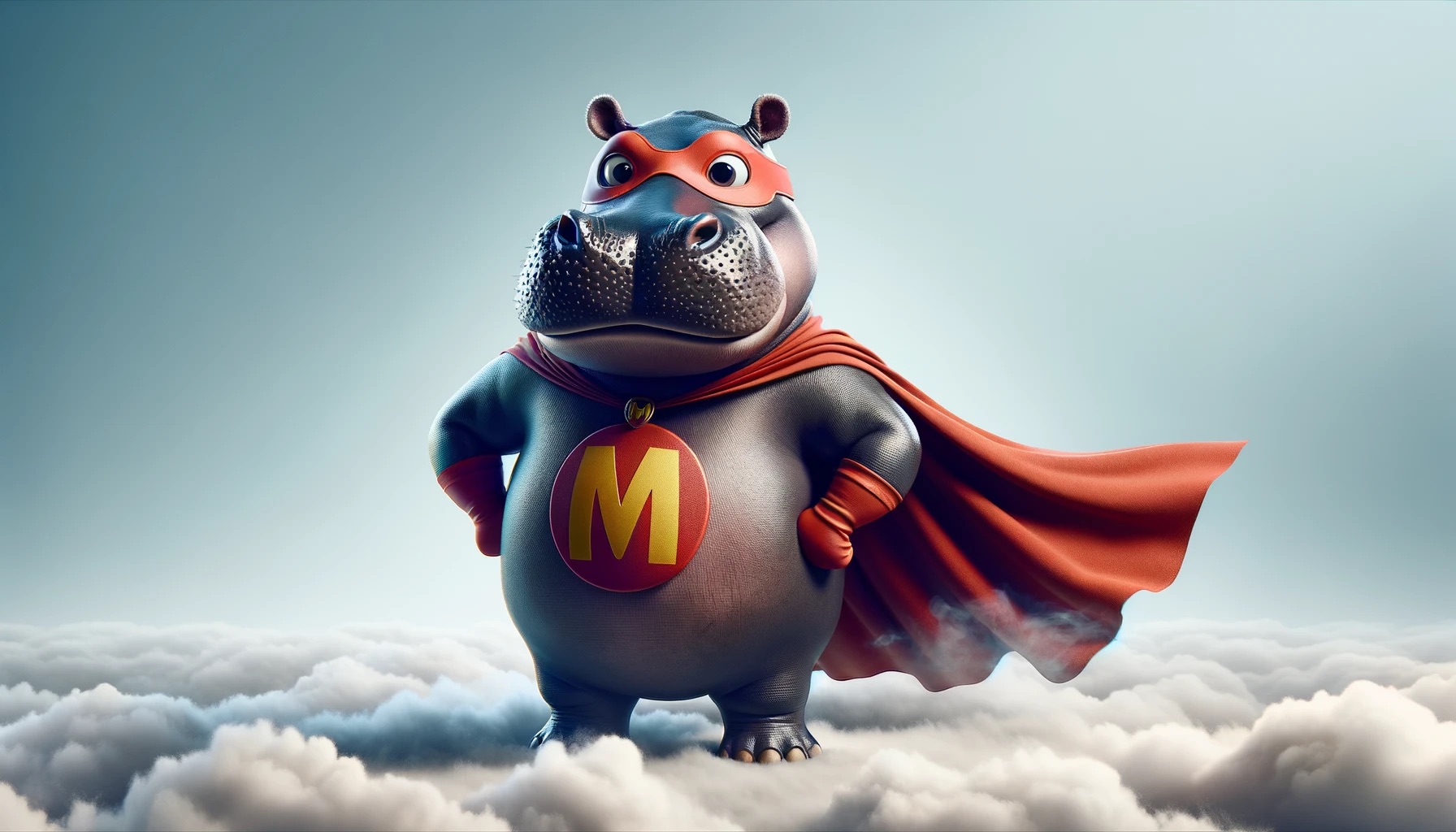 Superhero hippo in the cloud