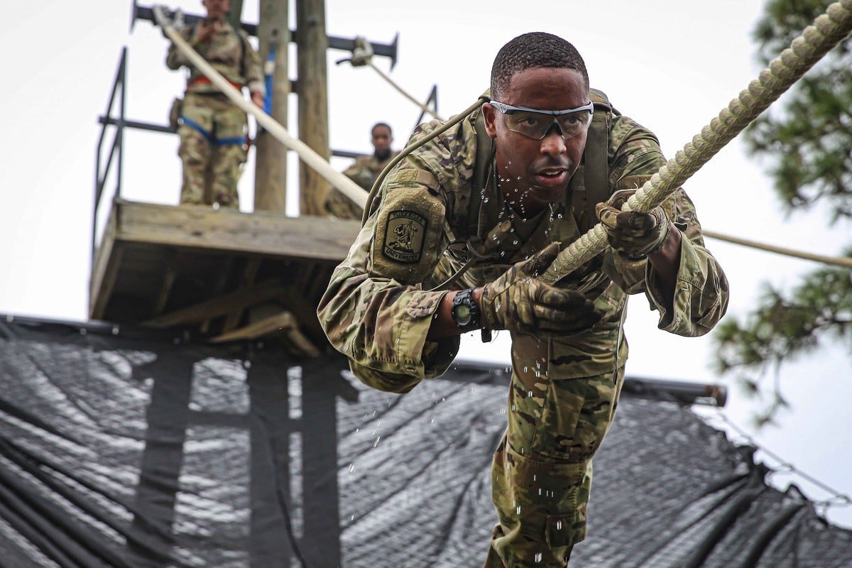 US Army soldier on obstacle course