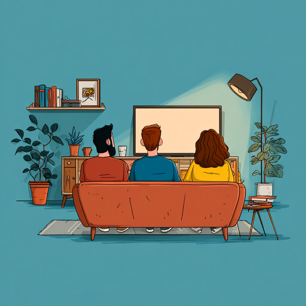 adults watching smart TV screen  Midjourney