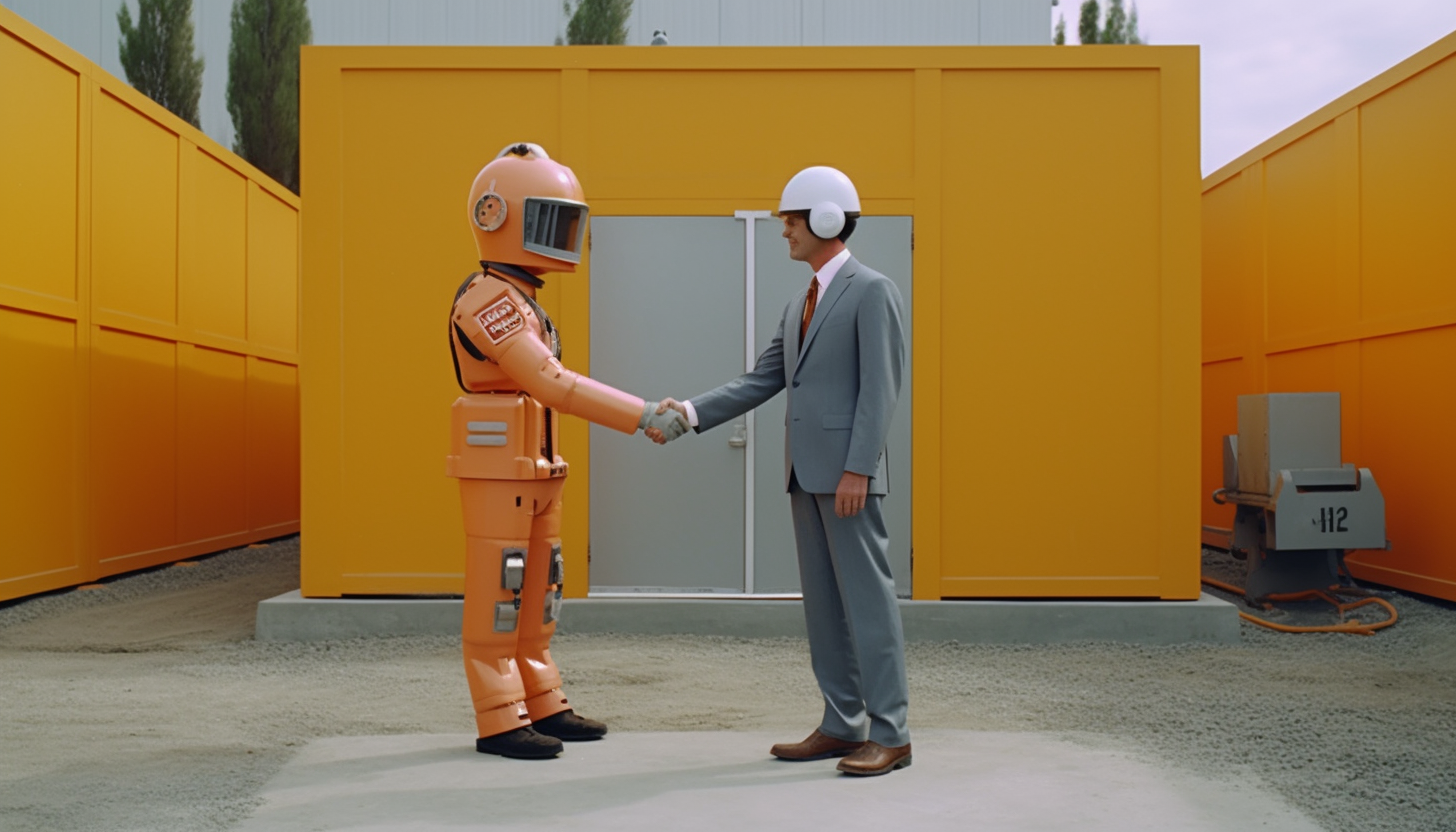 business deal shaking hands robot data center