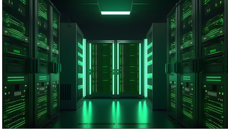 data center with green glow
