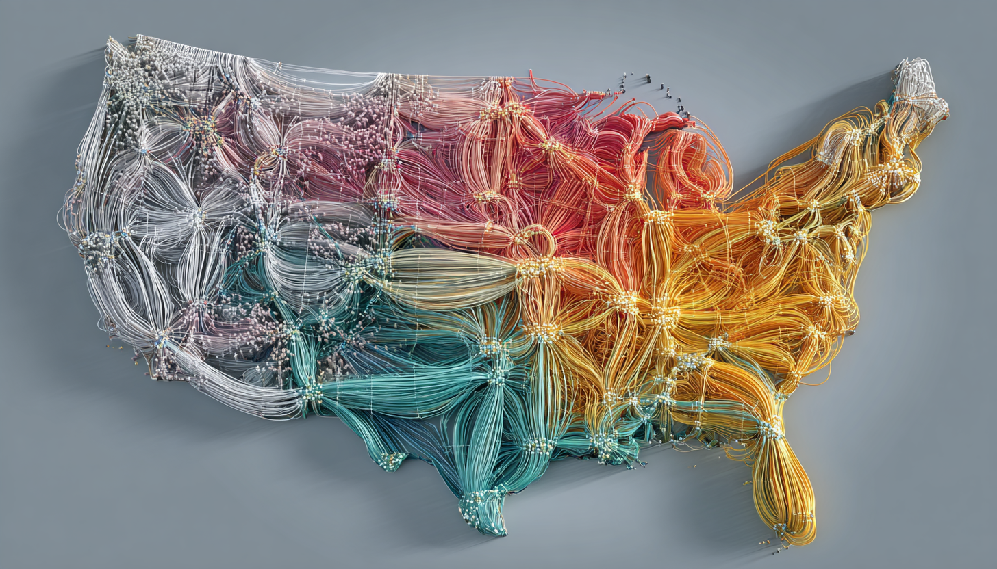 USA map with fiber cables