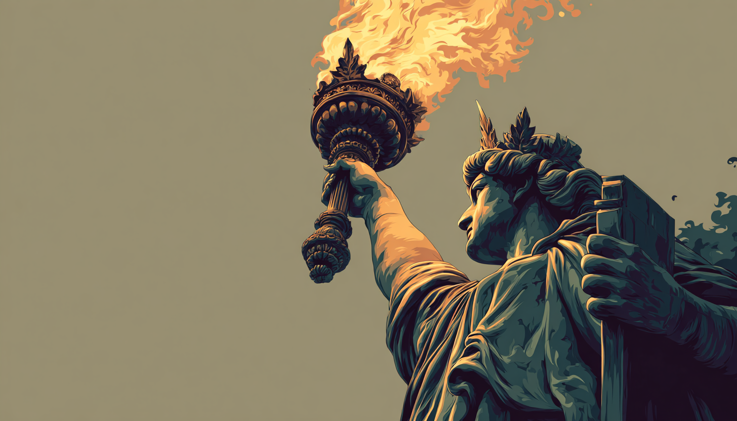 statue holding a flame torch