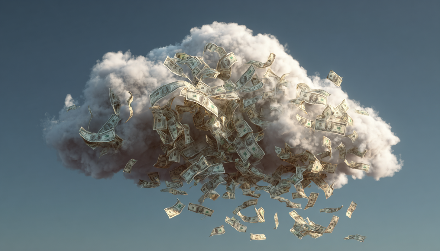dollars flying out of cloud