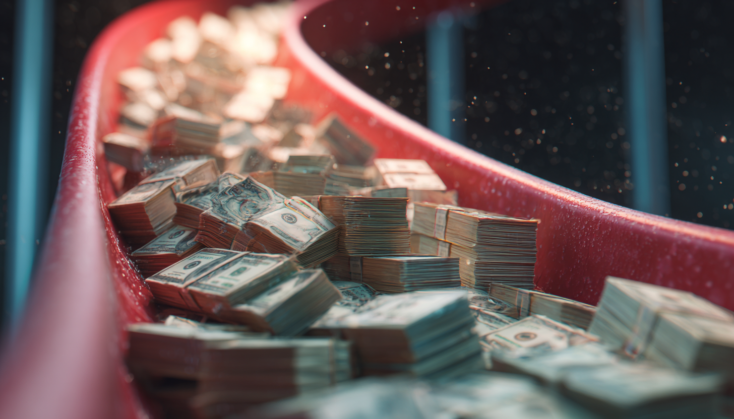 money riding down a slide