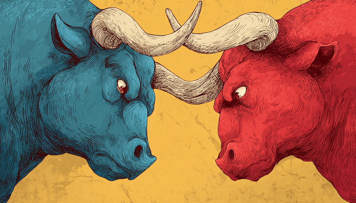 angry bulls butting heads