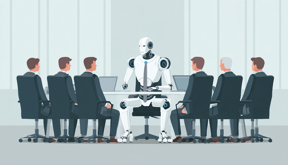 AI boardroom telecom men robot