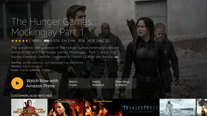 Amazon Prime Video shown on its Fire TV interface