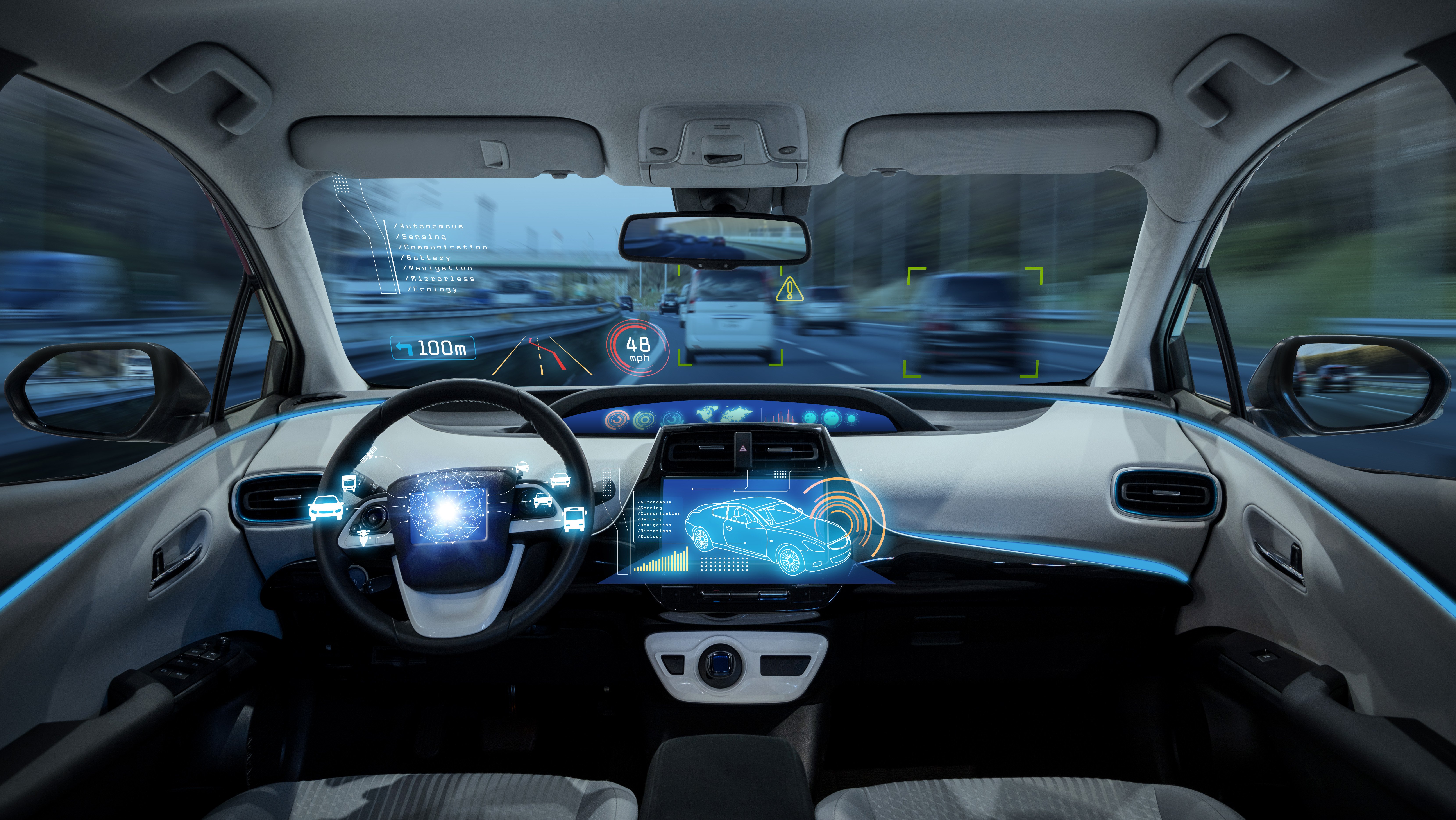 Autonomous vehicle cockpit with headsup display