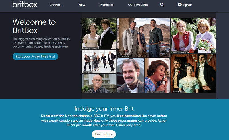 Screenshot of Britbox home page