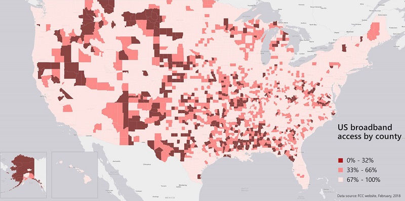 FCC map on digital divide and rural broadband Microsoft