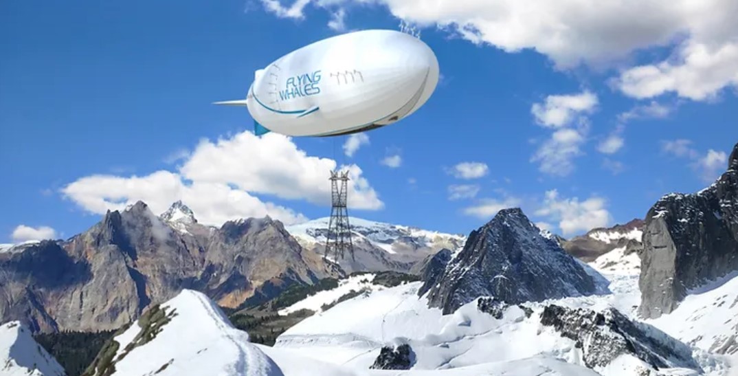 Flying Whales dirigible above mountains