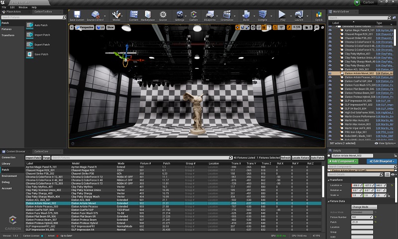 The graphical user interface for Carbon for Unreal from Imaginary Labs