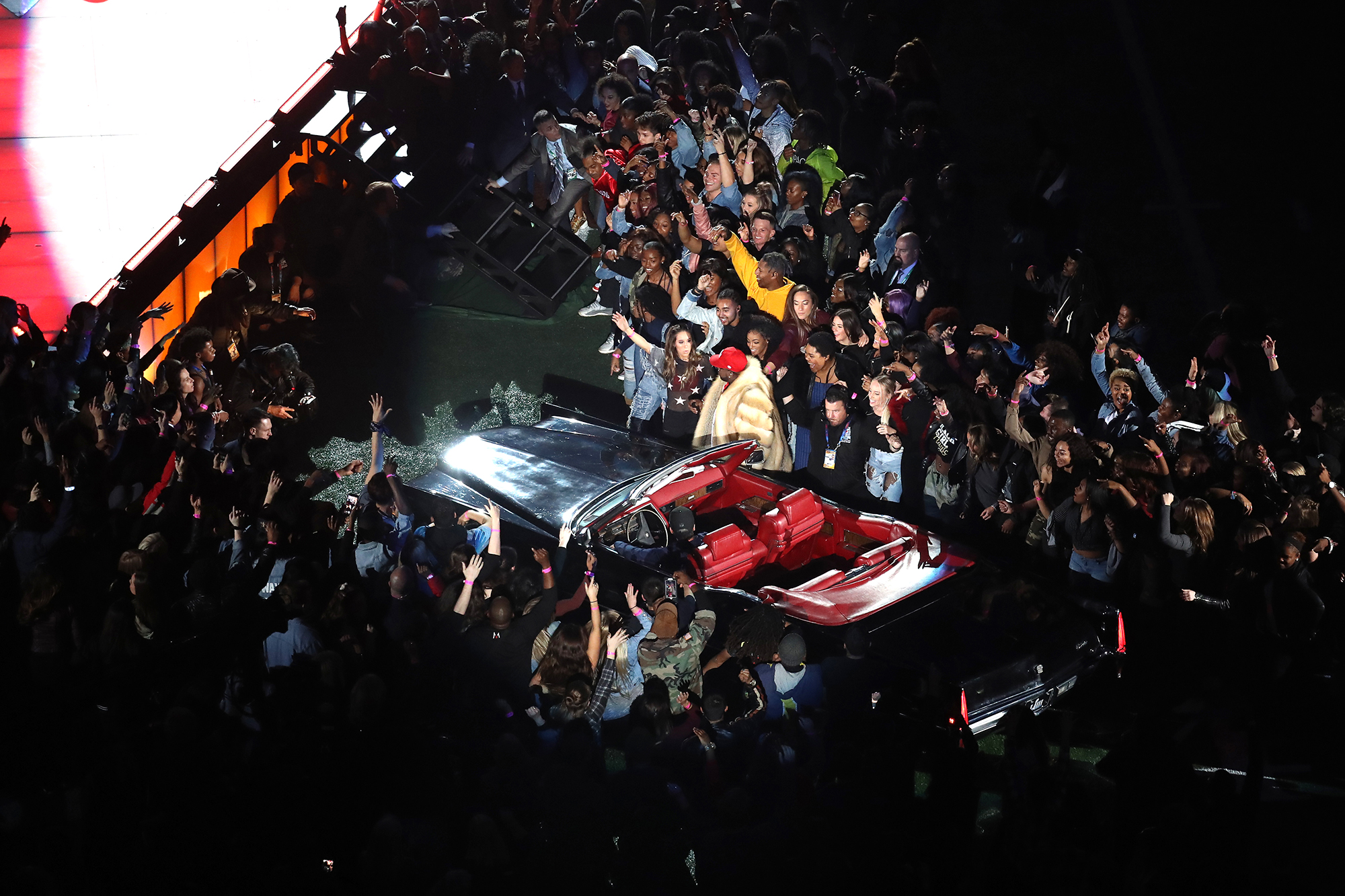 Lighting car with followspots at Super Bowl LIII Halftime Show