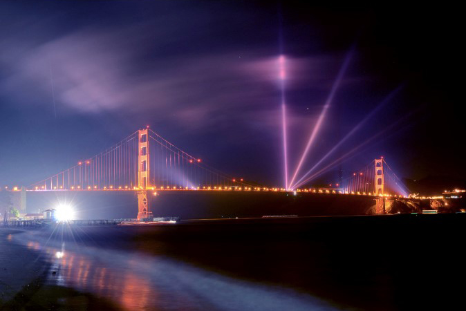 Lightswitch lighting design for 75th birthday of the Golden Gate Bridge in San Francisco CA