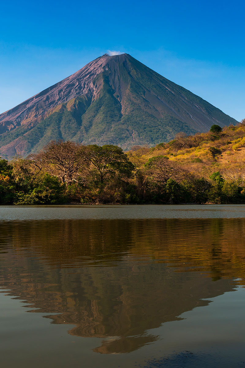 View of the Concepcion Volcano and its reflection on the water in the Ometepe Island Nicaragua