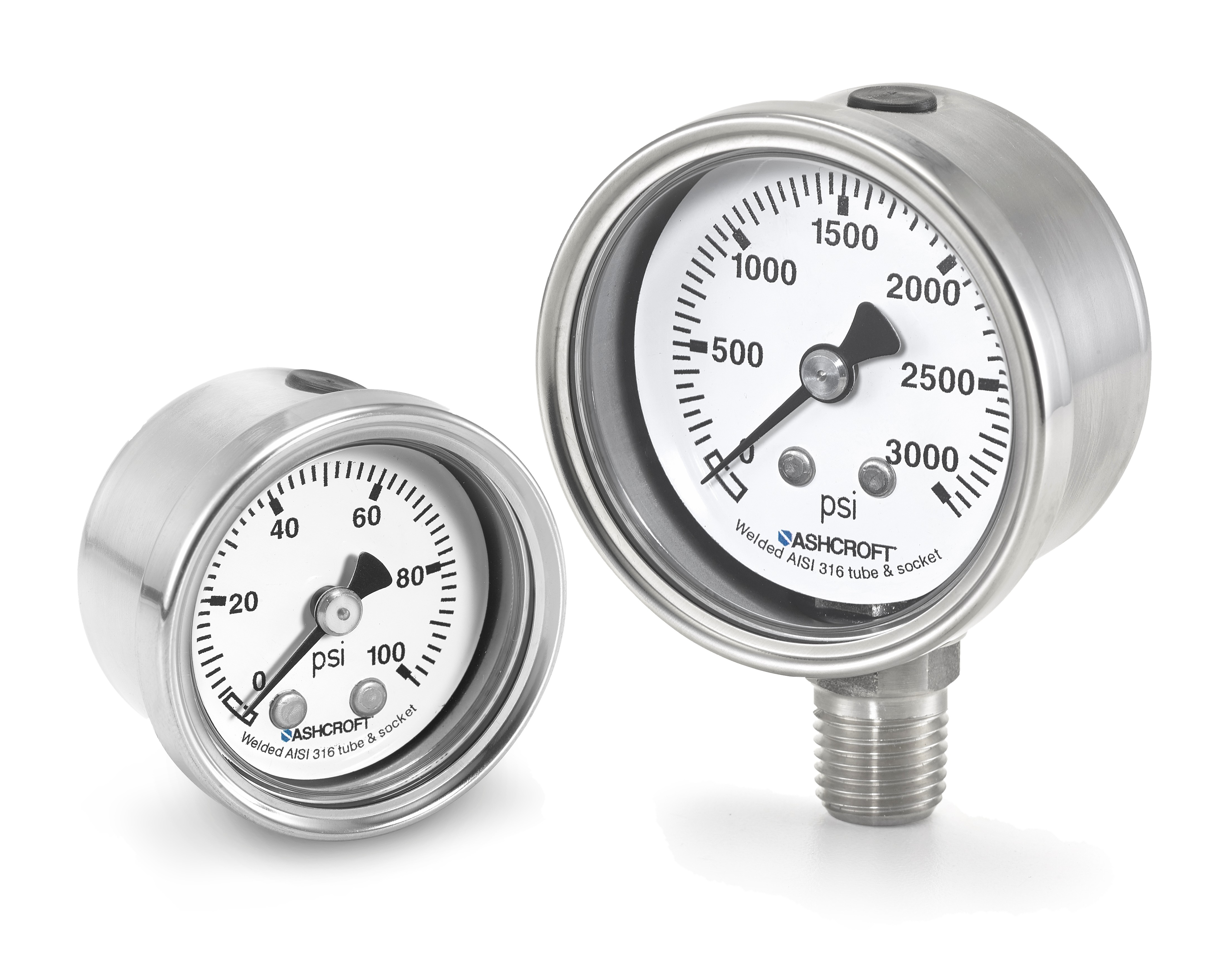 Ashcroft 1008S 40-mm 15 and 50-mm 2 diameter pressure gauges 