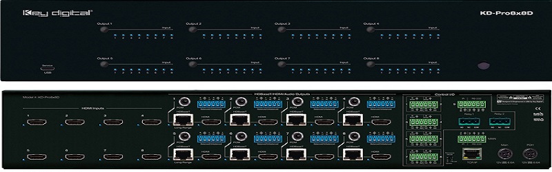 Key Digital KD-Pro8x8D Matrix Switcher with ARC Audio DSP HDBaseT receivers HDCP22 standards