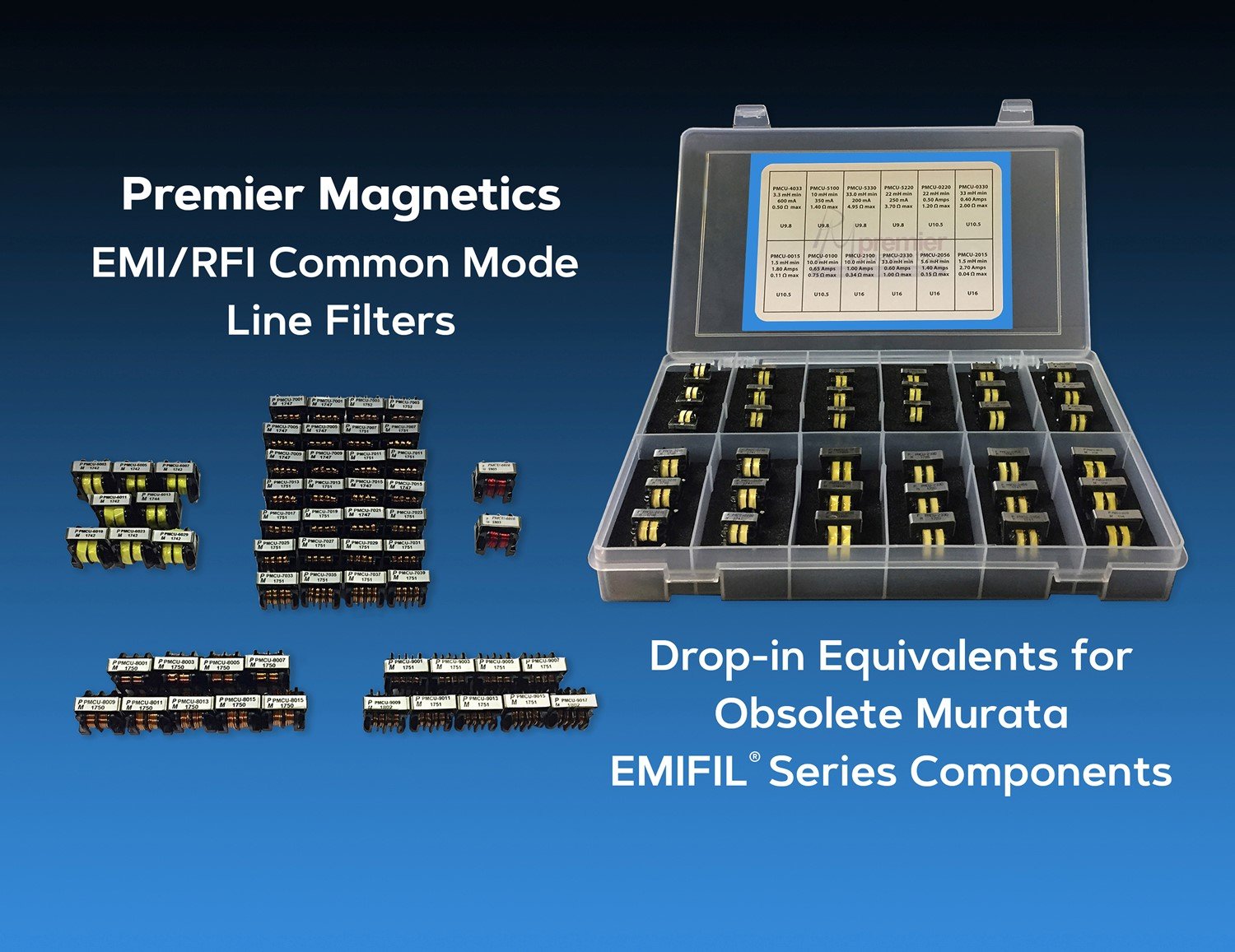 Premier Magnetics PMCU Series common mode line filters 