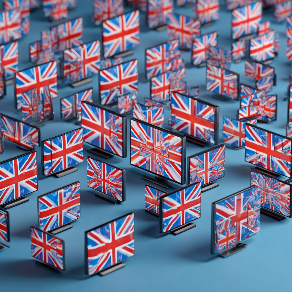 smart TVs with UK flags  midjourne