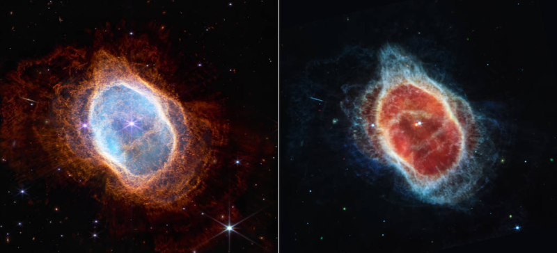 two side by side images of nebula from different cameras