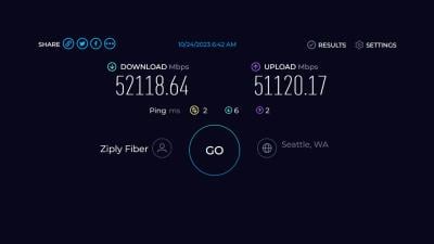 Ziply 50-gig Speed Test Results