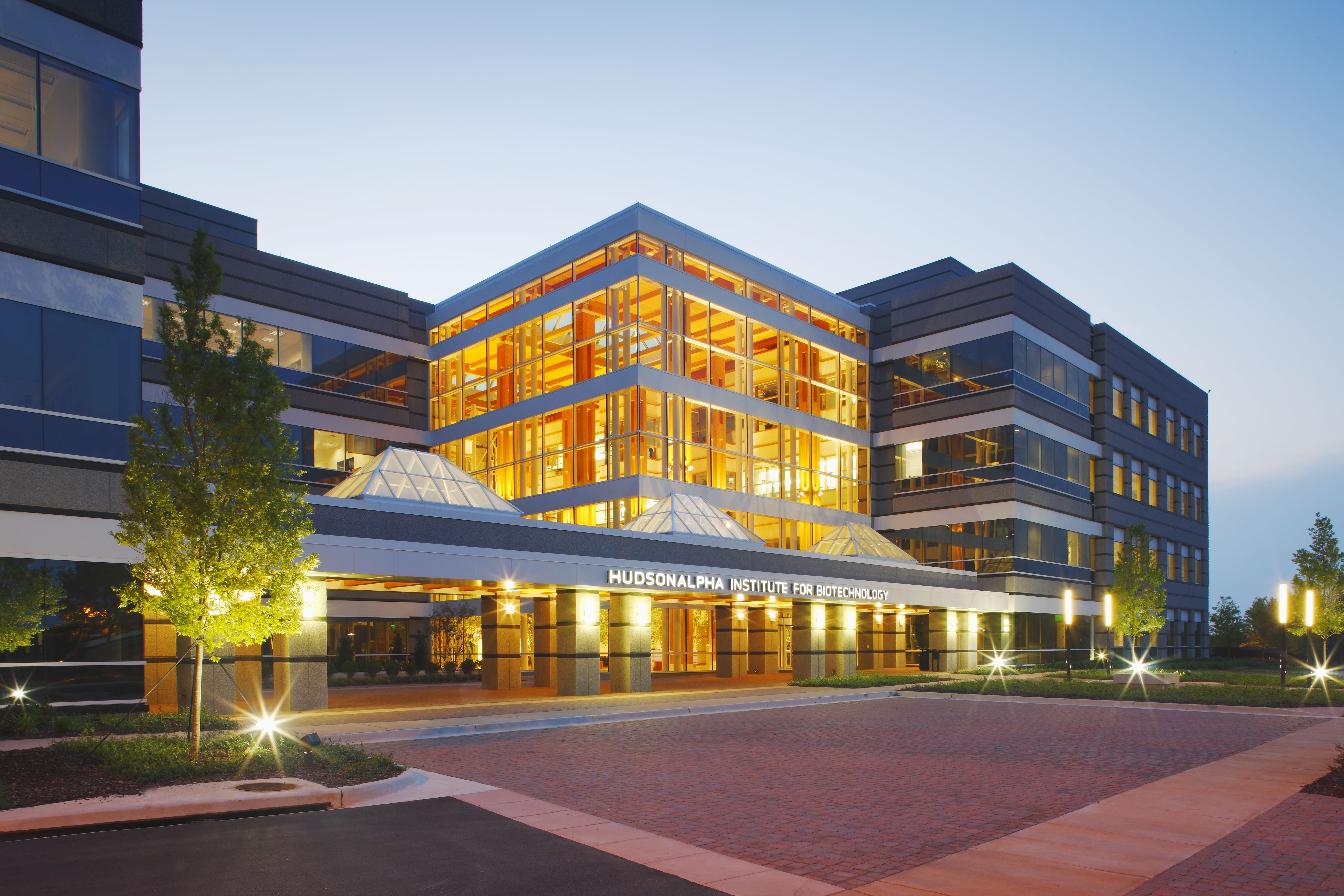 View of the front of the HudsonAlpha Institute for Biotechnology