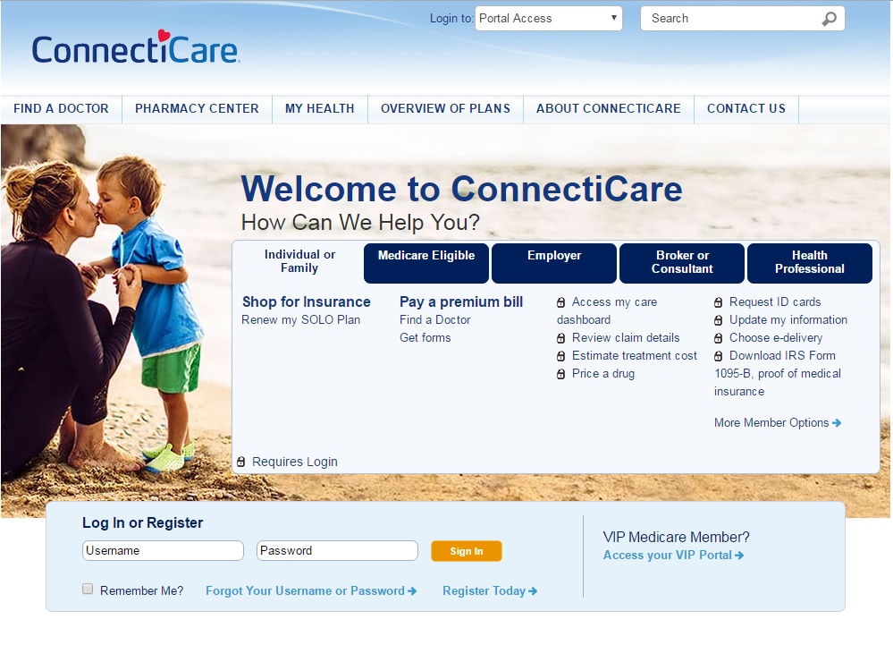 screenshot of ConnectiCare website