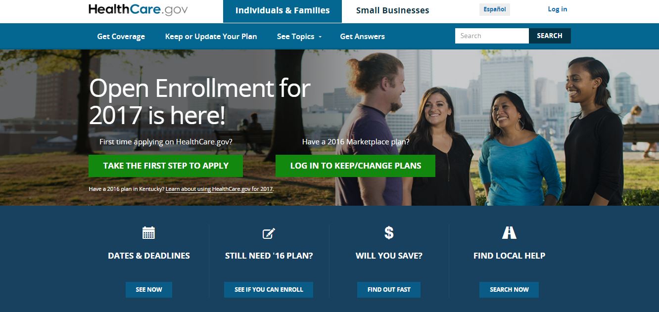 screenshot of Healthcaregov websit