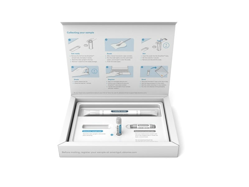 A white box with the SmartGut sample collection kit in it