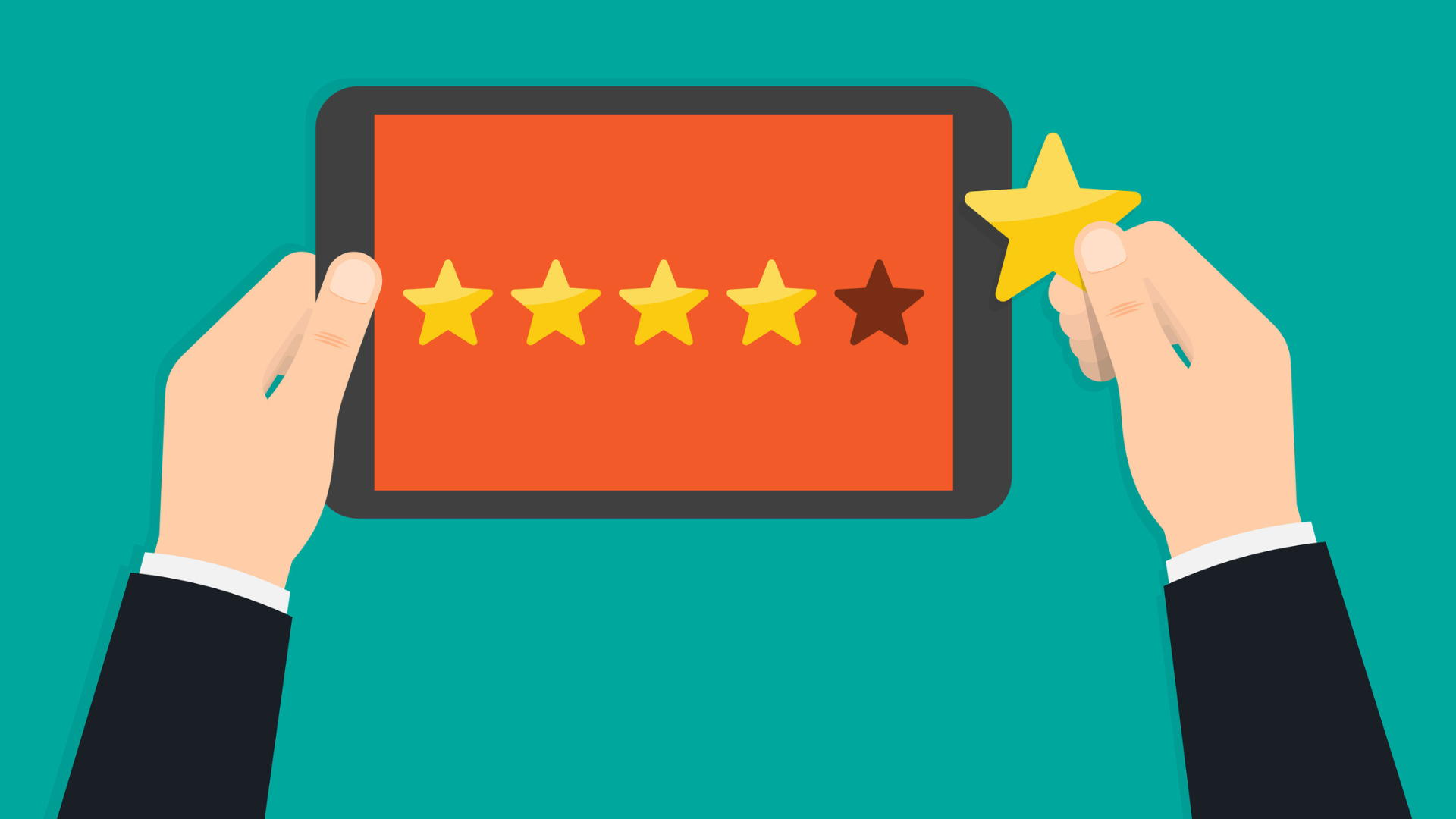 A tablet that shows 5 stars
