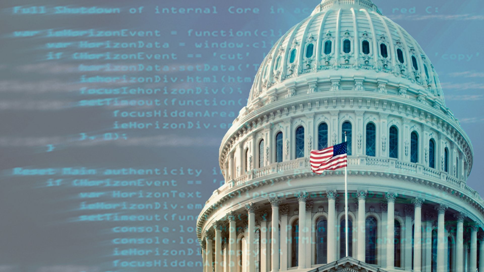 Computer code overlay on Capitol Building
