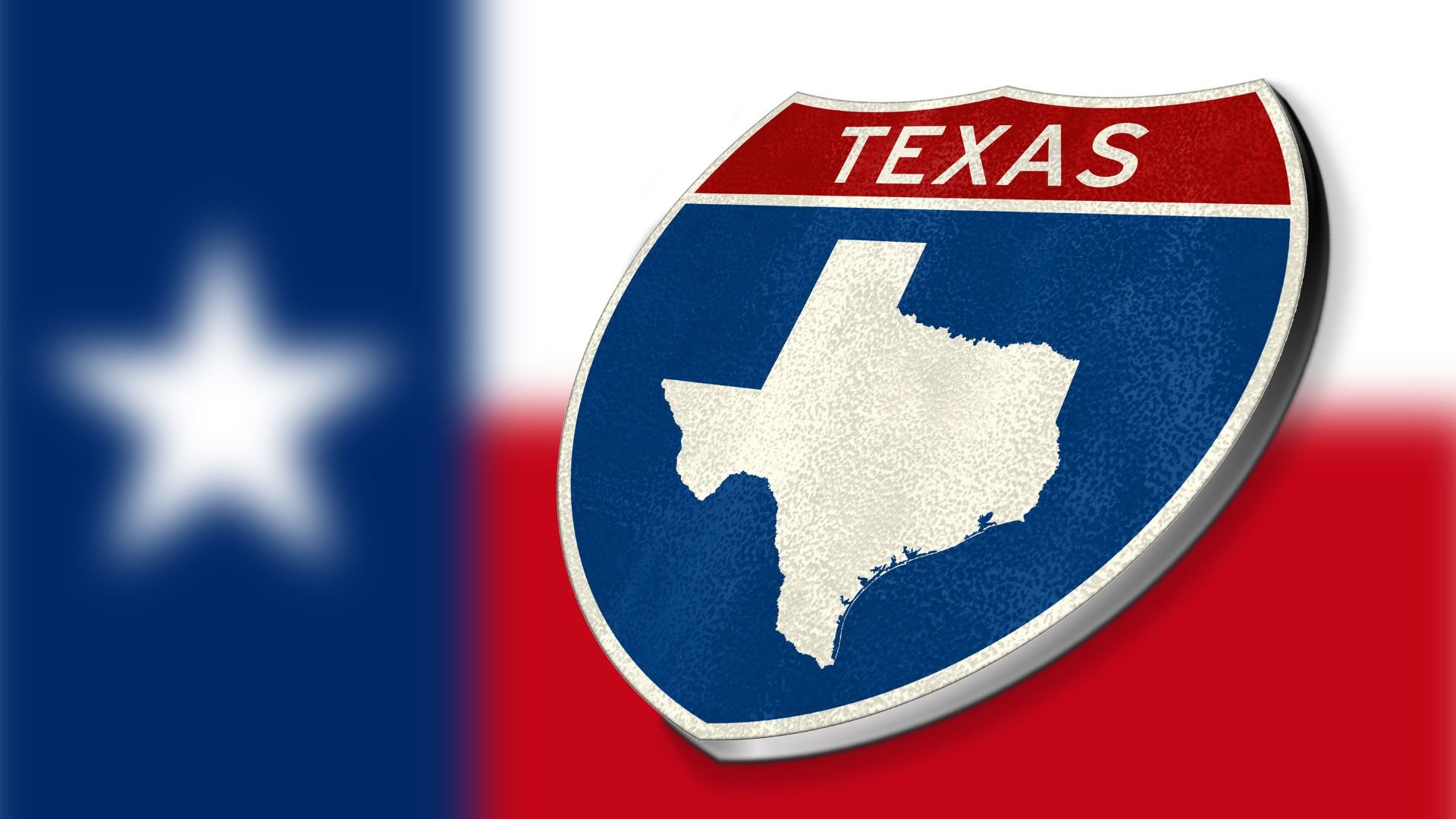 Logo of Texas over flag of Texas