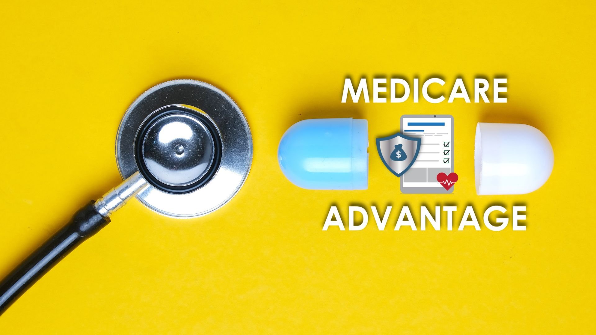 Medicare Advantage stock image with pill