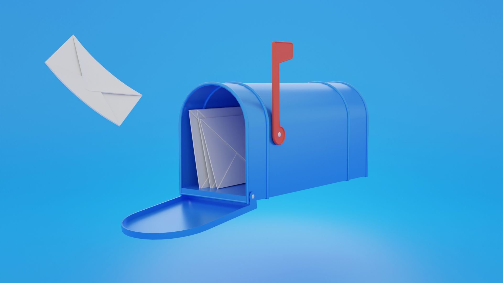 Blue mailbox with envelopes