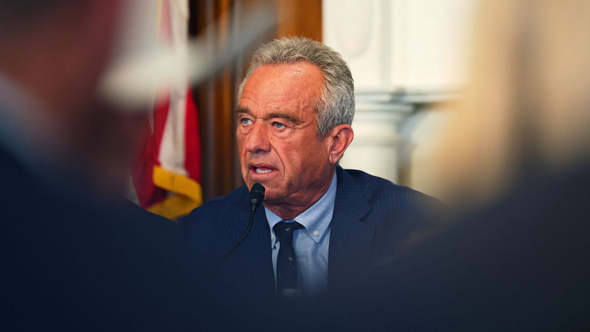 Secretary Robert F Kennedy Jr speaks during a roundtable discussion on soil health in the Mike Mansfield Room at the US C