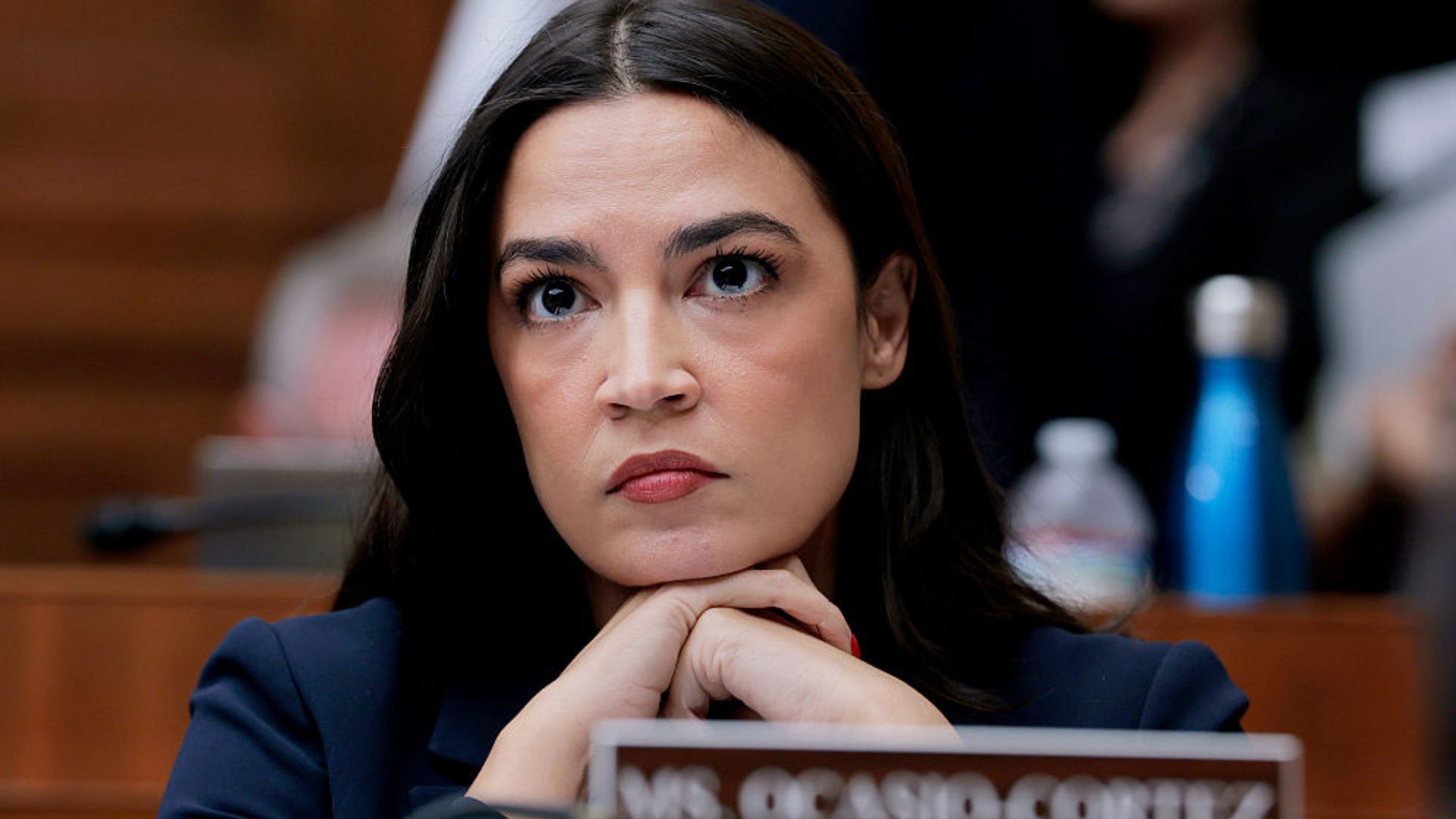  Rep Alexandria Ocasio-Cortez D-NY listens during a mark up meeting with the House Committee on Energy and Commerce commit